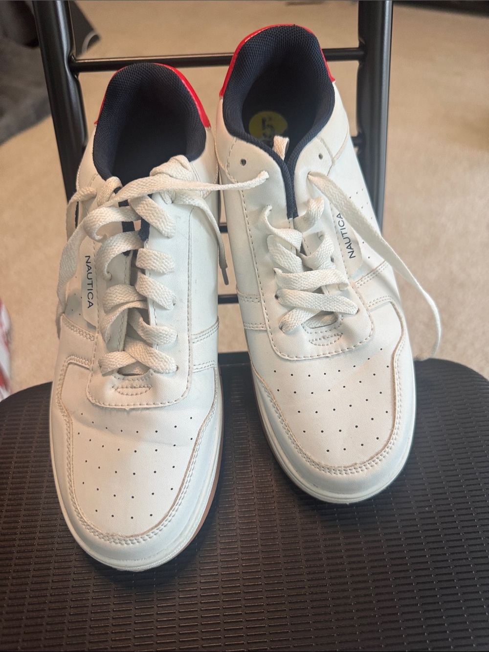 Nautica White Sneakers with Navy Lining and Red Heel